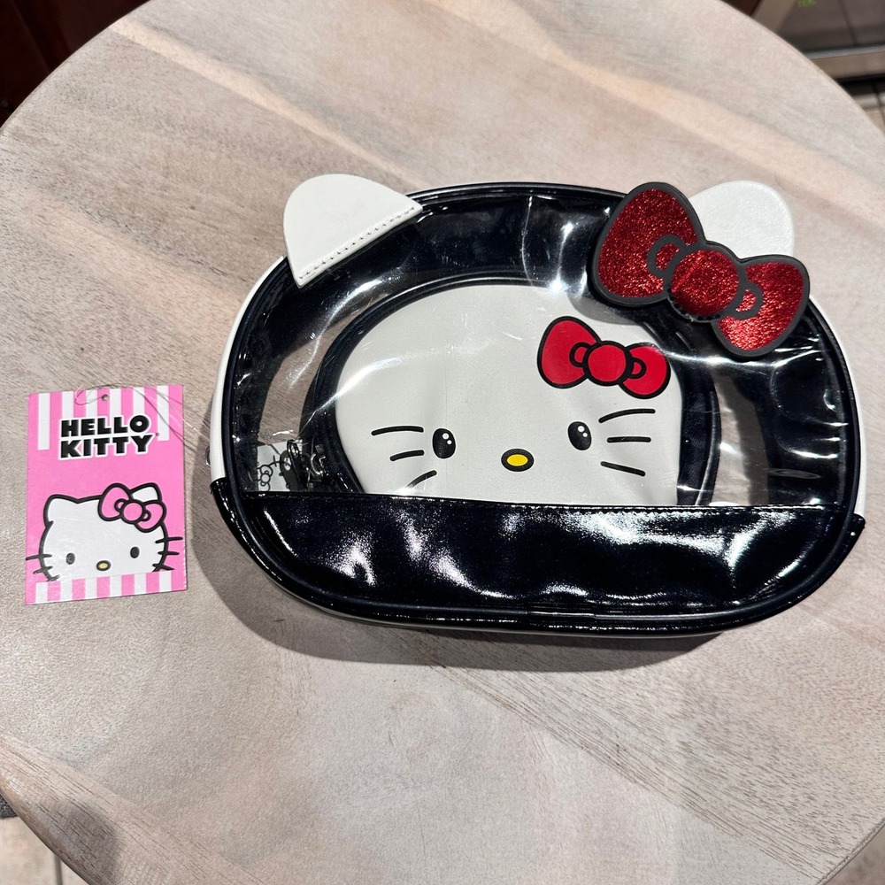 Sanrio Hello Kitty 3 Piece Travel Cosmetic Bag Set Clear Black White C6C301TJ - Picture 12 of 12